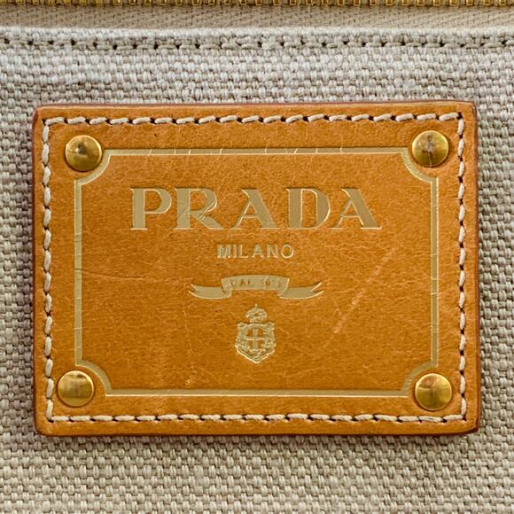 PRADA Canapa Brown Black White Stripe Canvas Open Top Tote Handbag - Picture 8 of 14